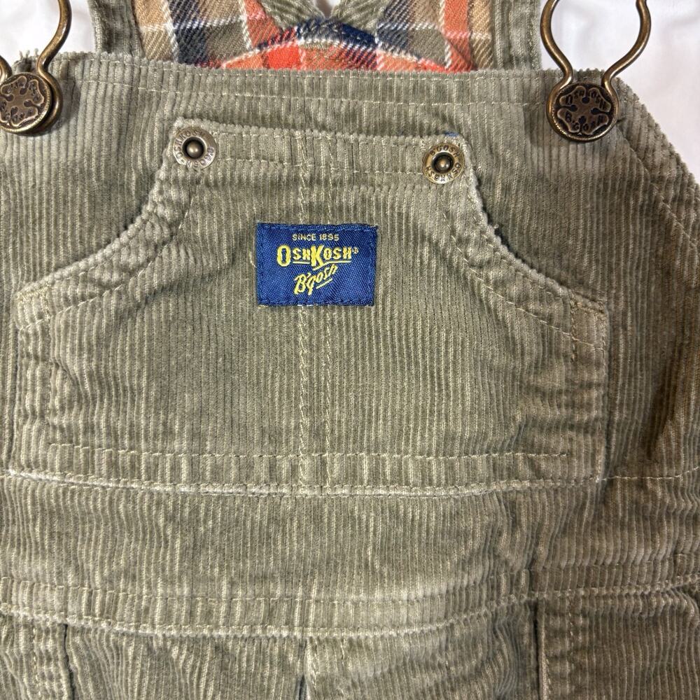 OshKosh B'Gosh Olive Green Corduroy Bib Overalls Size 3-6 M Cotton Vestbak - Picture 9 of 14